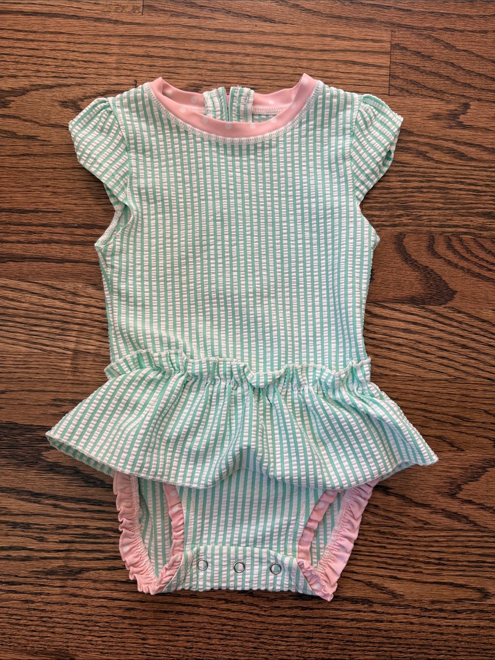 Ruffle Butts Striped One Piece Girls' Mint & Pink Striped Peplum Size 12-18M